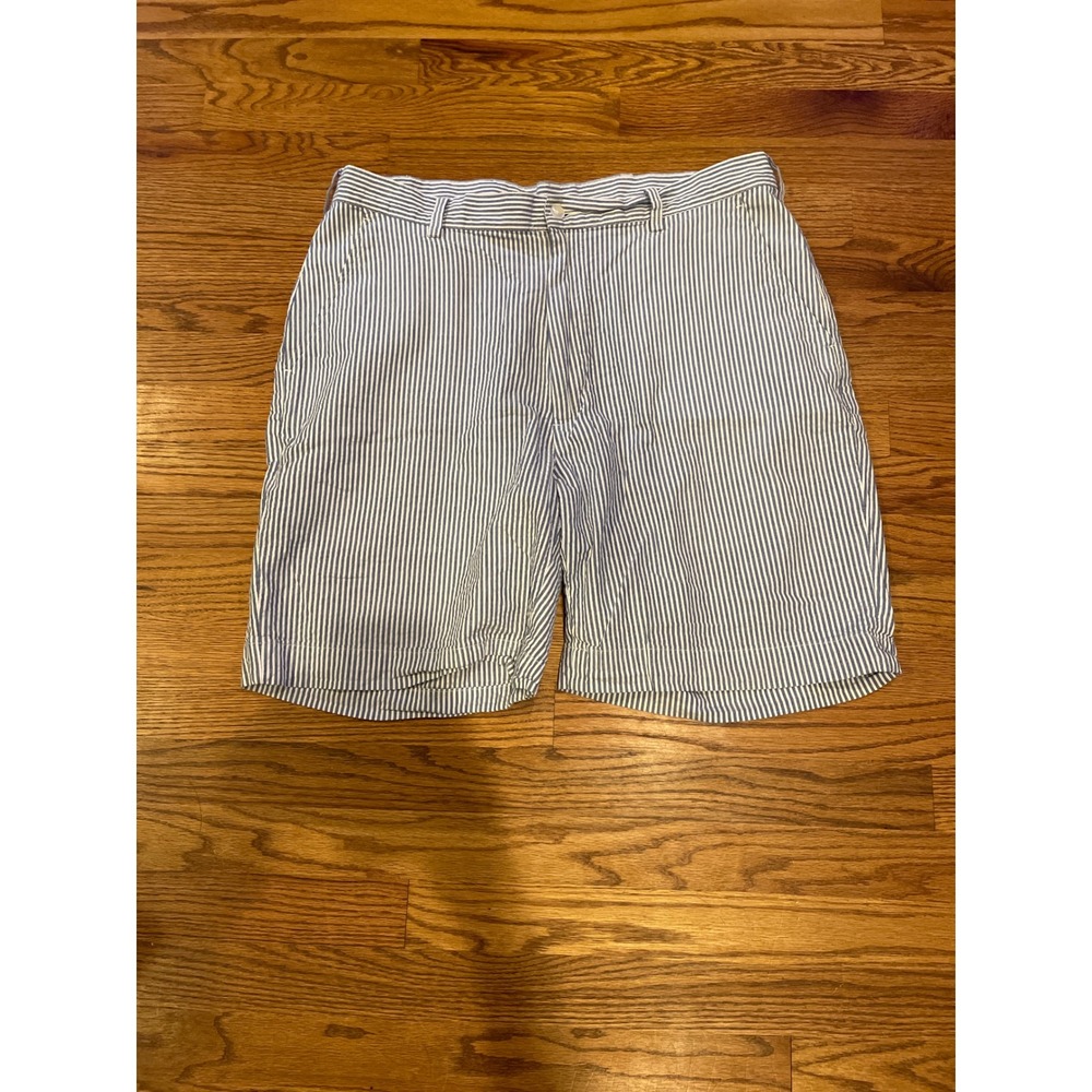 Jos. A. Bank Mens Shorts Size 38 Blue White Striped Seersucker Stays Cool Cotton